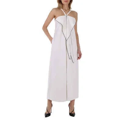 Pre-owned Burberry White Stretch Jersey Drape Detail Gown