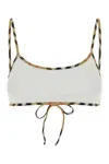 Burberry Stretch Nylon Bikini Top Patterned Trim In White