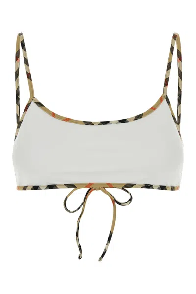 Burberry White Stretch Nylon Bikini Top