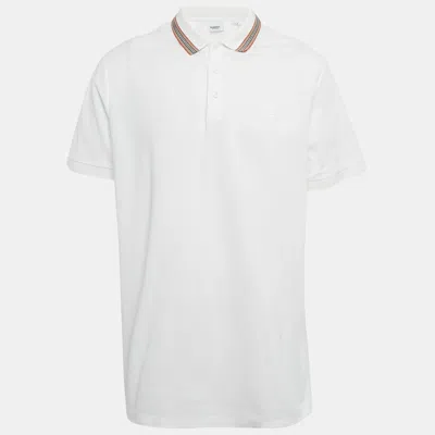 Pre-owned Burberry White Stripe Trim Cotton Polo T-shirt Xxl