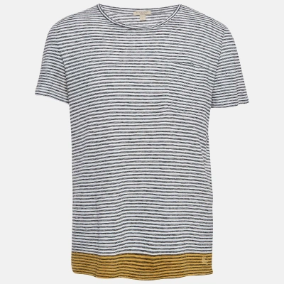 Pre-owned Burberry White Striped Linen Blend Half Sleeve T-shirt L