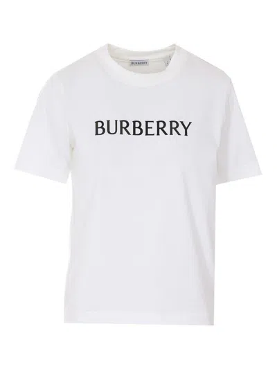 Burberry Ribbed Cotton Jersey T-shirt With Logo Print In Neutral
