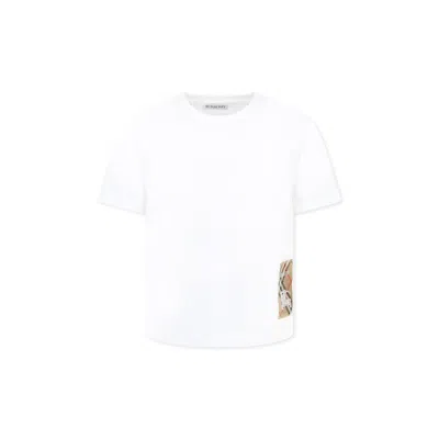 Burberry White T-shirt For Boykids With Logo Patch