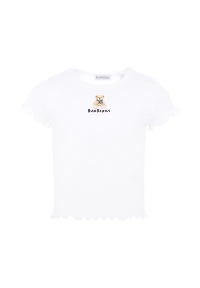 Burberry Kids' White T-shirt For Girl With Teddy Bear