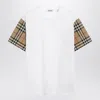 Burberry White T-shirt With Check-pattern Sleeves Women In Multi