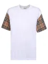 Burberry White T-shirt With Contrasting Check Motif Sleeves In White