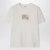 Burberry Ribbed Cotton T-shirt With Equestrian Motif And Logo Patch In White