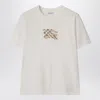 Burberry Ribbed Cotton T-shirt With Equestrian Motif And Logo Patch In Neutral