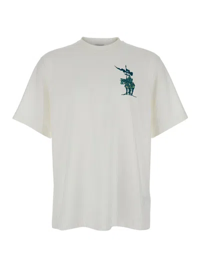 Burberry White T-shirt With Equestrian Knight Logo Print On The Front In Cotton Man In Multicolor