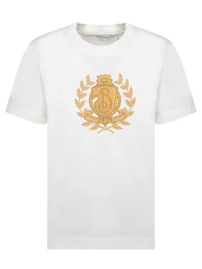 BURBERRY WHITE T-SHIRT WITH GOLD EMBROIDERY