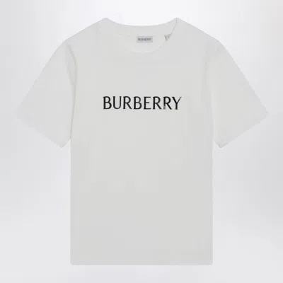 Burberry White T-shirt With Logo Print In Silver