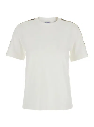 Burberry White T-shirt With Vintage Check Motif Band In Cotton Woman In Multicolor