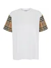 Burberry White T-shirt With Vintage Check Motif On The Sleeves In Cotton Woman