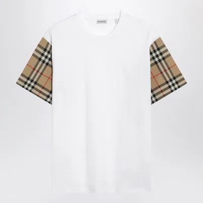 Burberry Women White T-shirt With Vintage Check Motif On The Sleeves In Cotton Woman