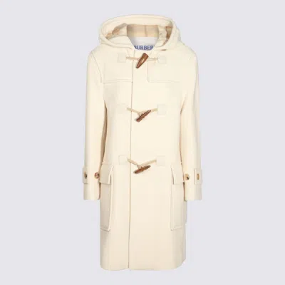 Burberry White Wool Coat In Beige