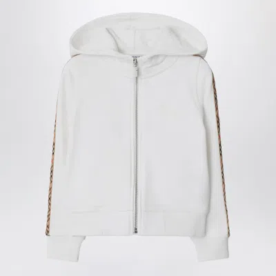 BURBERRY WHITE ZIP HOODIE WITH CHECK TRIMS