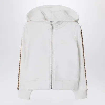 Burberry White Zip Hoodie With Check Trims