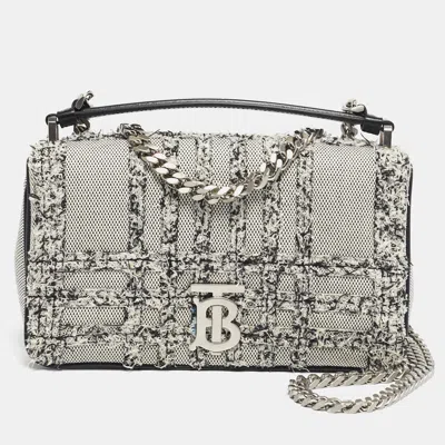 Pre-owned Burberry White/black Needle Punch Check Canvas Small Lola Shoulder Bag