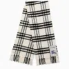 BURBERRY WHITE\/BLACK WOOL SCARF WITH CHECK PATTERN