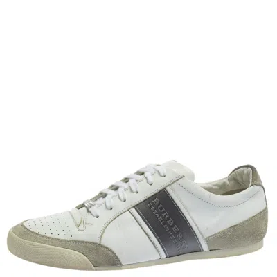 Pre-owned Burberry White/grey Leather And Suede Lace Up Sneakers Size 42