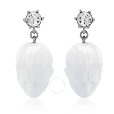 Burberry White/palladio Crystal And Doll's Head Palladium-plated Earrings