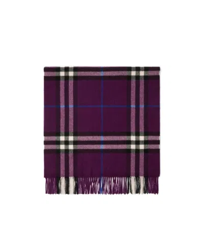 Burberry Wide Check Cashmere Scarf In Purple