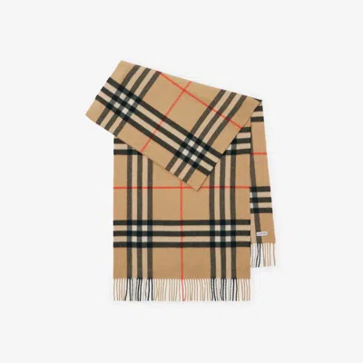 Burberry Wide Check Cashmere Scarf In Sand