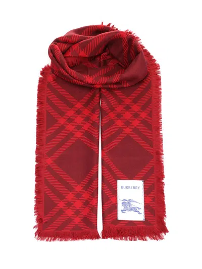 Burberry Wide Check Silk And Wool Scarf Scarves And Foulards Red