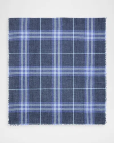 Burberry Wide Check Wool & Silk Scarf In Blue
