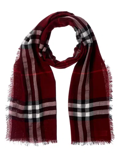 Burberry Wide Check Wool Scarf In Brown
