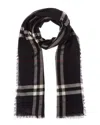 Burberry Wide Check Wool Scarf In Black