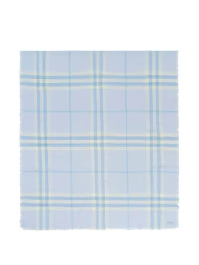 Burberry Wide Check Wool Scarf In Blue