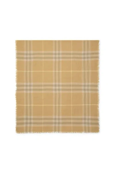 Burberry Wide Check Wool Scarf In Flax
