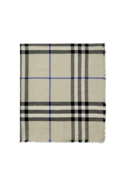 Burberry Wide Check Wool Scarf In Lichen