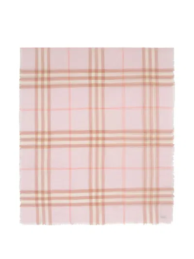 Burberry Wide Check Wool Scarf In Pink