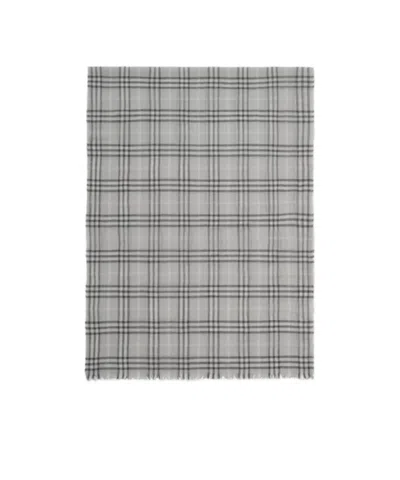 Burberry Wide Check Wool Silk Blend Scarf In Gray