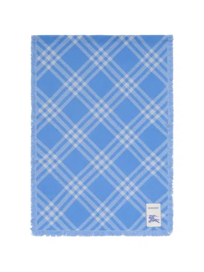 Burberry Wide Check Wool Silk Scarf In Blue