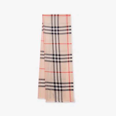 Burberry Check Wool Silk Scarf In Stone