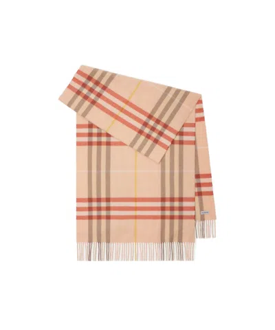 Burberry Wide Checked Cashmere Scarf In Nude