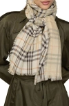 Burberry Wide Ekd Check Wool & Silk Fringe Scarf In Neutral