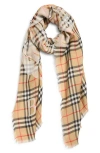 Burberry Wide Ekd Check Wool & Silk Fringe Scarf In Brown