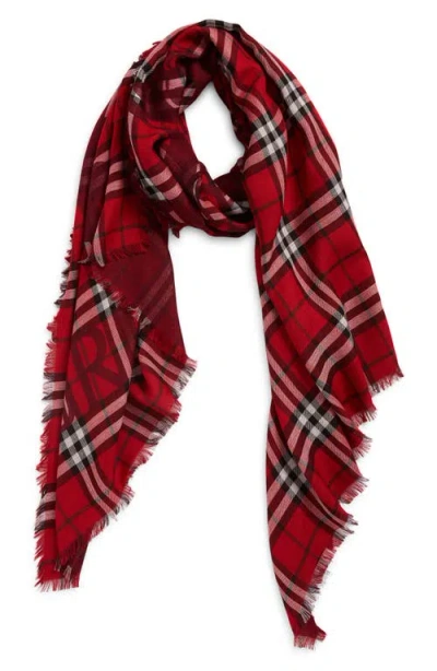 Burberry Wide Ekd Check Wool & Silk Fringe Scarf In Red