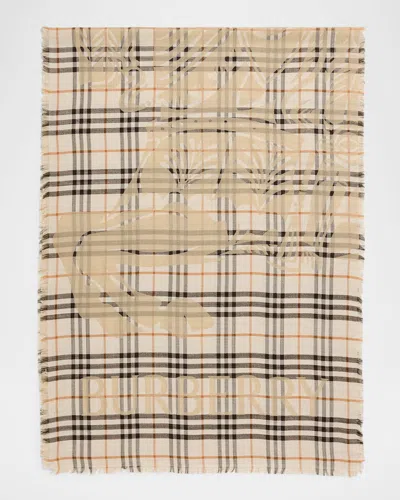 Burberry Wide Ekd Check Wool Silk Scarf