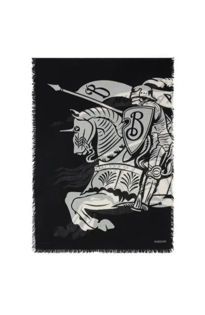 Burberry Wide Ekd Wool Scarf In Black/calico