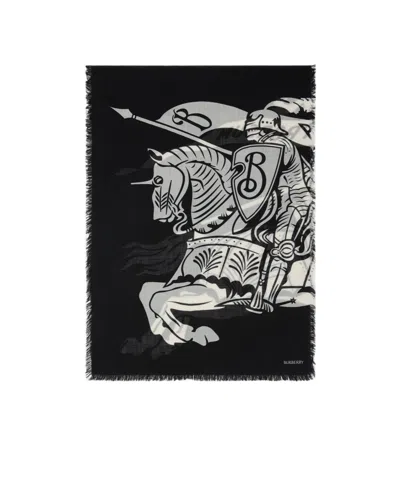 Burberry Wide Ekd Wool Scarf In Black/calico