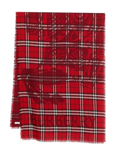Burberry Wide Knight Check Wool Silk Scarf In Red
