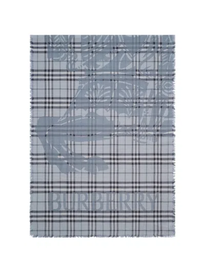 Burberry Wide Knight Check Wool-silk Scarf In Blue