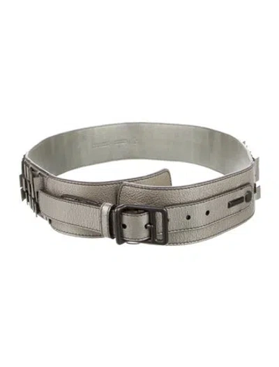 Pre-owned Burberry Wide Leather Belt In Silver