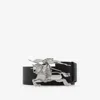 Burberry Wide Leather Knight Belt In Black/palladium