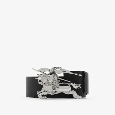 Burberry Wide Leather Knight Belt In Black/palladium